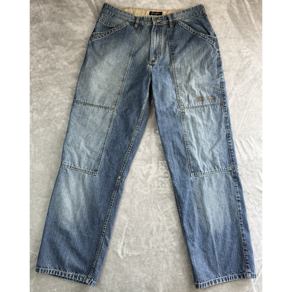 Sean John Men's Jeans Size 36 Blue Baggy Loose Fit Embroidered Denim